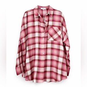 Oversized Plaid Button Front Shirt